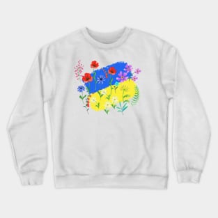 flowers on the background of the flag of ukraine Crewneck Sweatshirt